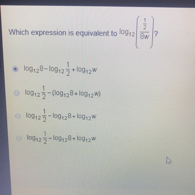 Which expression is equivalent to log12 (1/8/8w) ?-example-1