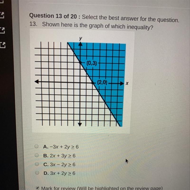 Shown here is the graph of which inequality? Please can’t figure it out I need SOME-example-1