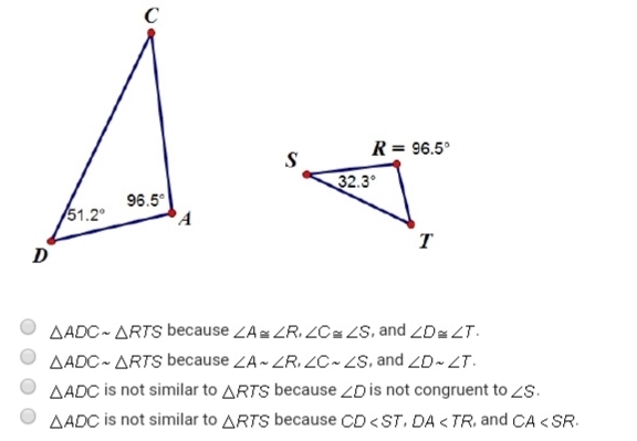 Please help!!! Which best explains the relationship between the two triangles below-example-1