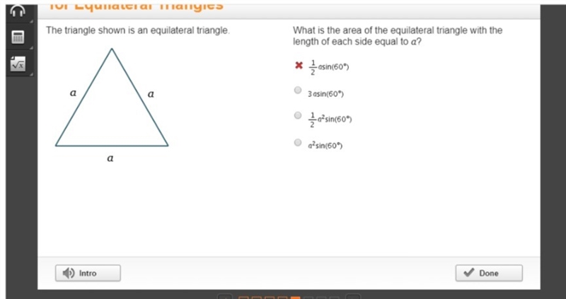 What is the area of the equilateral triangle with the length of each side equal to-example-1