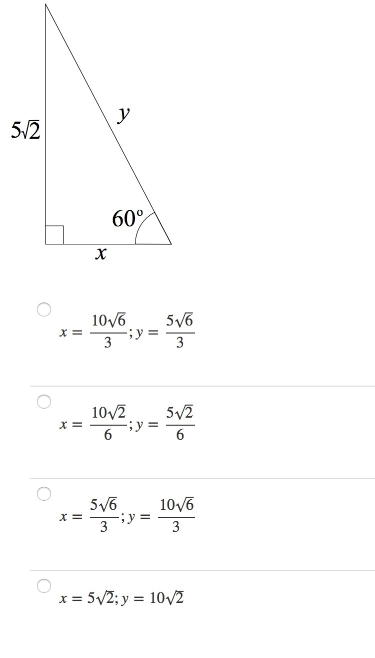 Identify the values of the variables. Give your answers in simplest radical form. Help-example-1