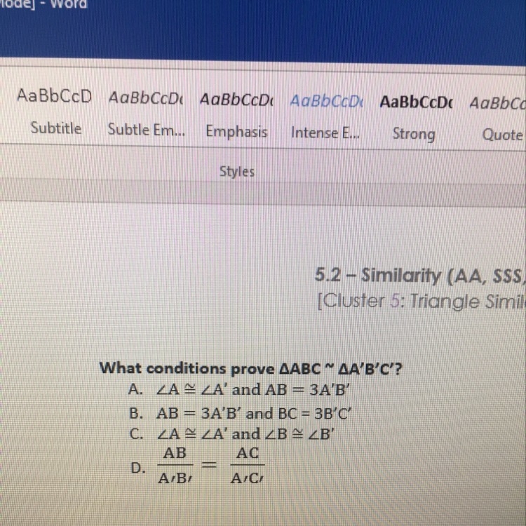 PLEASE HELP! 15 POINTS! Triangle A’B’C’ is the image of Triangle ABC after the pre-example-1