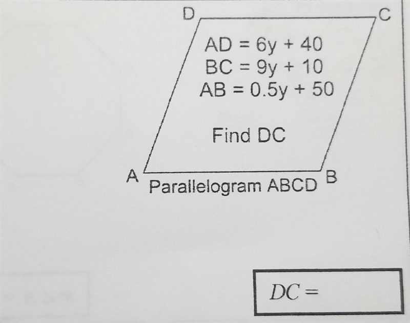 AD=6y+40 BC=9y+10 AB= 0.5y+50-example-1