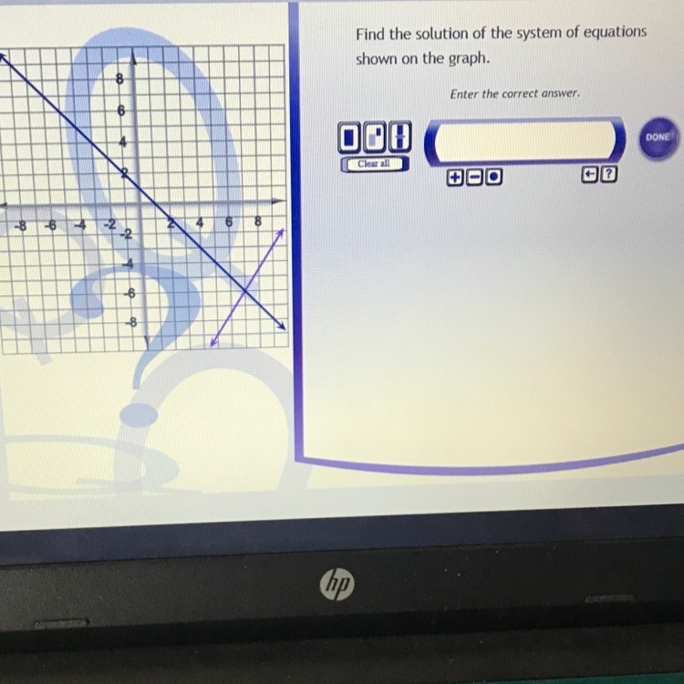 Find the solution of the system of equation shown on the graph????????? ?-example-1