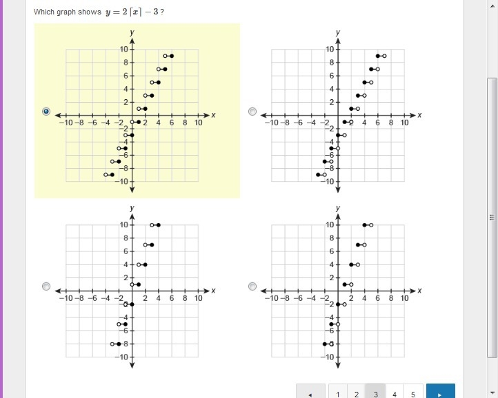 Which graph shows y = 2 ⌈x⌉ − 3?-example-1