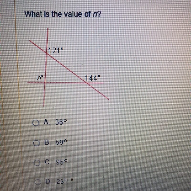 What is the value of n? A. 36 B. 59 C. 95 D. 23-example-1