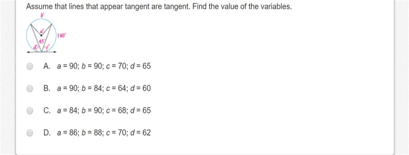 Assume that lines that appear tangent are tangent. Find the value of the variables-example-1