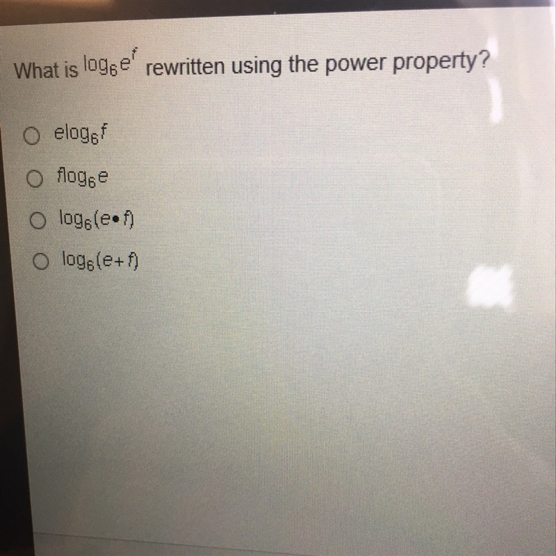 What is log6^ef rewritten using the power property???-example-1