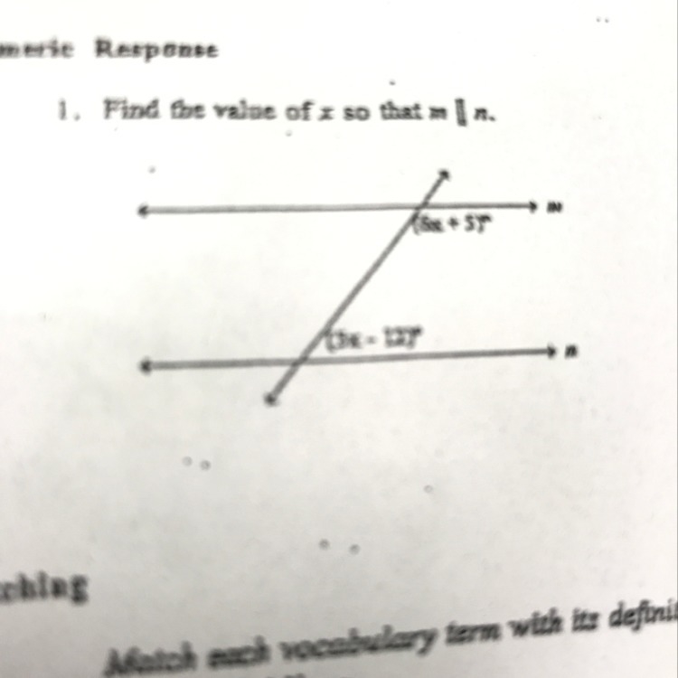 Find the value of x so that m is parallel to n-example-1