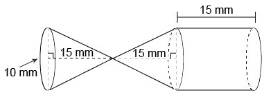 The figure is made up of two cones and a cylinder. Both cones and the cylinder have-example-1