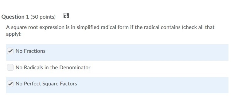 PLEASE HELP ASAP!!! CORRECT ANSWER ONLY PLEASE!!! A square root expression is in simplified-example-1