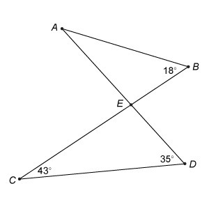 What is m∠A ? Enter your answer in the box. ° Triangles A B E and D C E share vertex-example-1