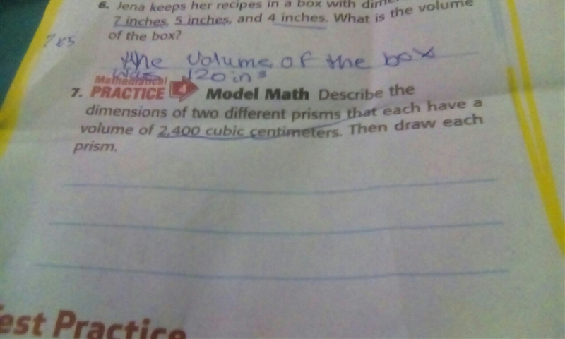 #7 describe the dimensions of two different prisms each have a volume of 2400 cubic-example-1