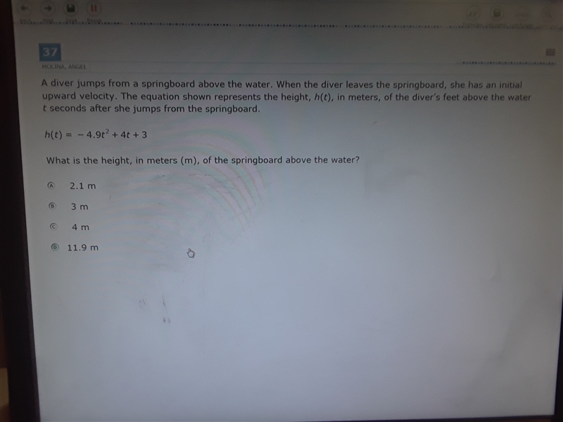 What is the height in meters (m) of the springboard above the water?-example-1