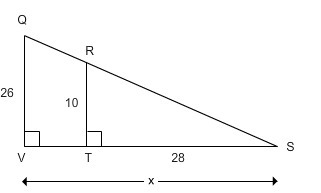 Triangles QVS and RTS are similar. Find side VS.-example-1