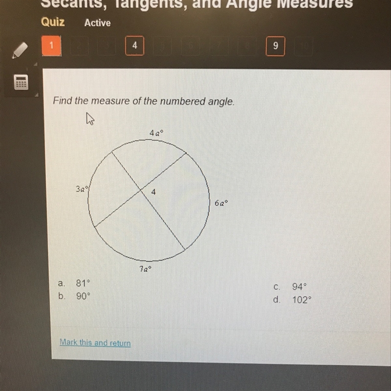 Find the measure of the numbered angle.-example-1