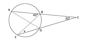 What is the value of x in the diagram? A. 64° B. 42° C. 10° D. 20°-example-1