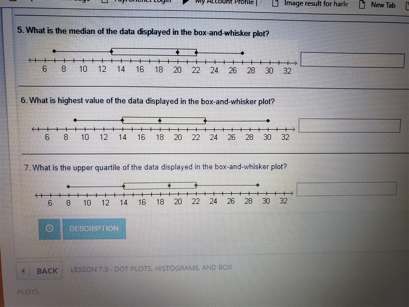 5. What is the median of the data displayed in the box-and-whisker plot? 6. What is-example-1