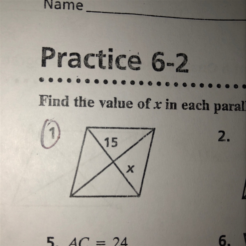 What is the VALUE OF X, for question one? Show work if possible-example-1