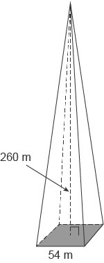 A building is in the shape of a square pyramid. Each side of the base is 54 meters-example-1