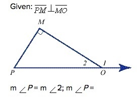 Given the following diagram, find the missing measure. Given: m P = m 2; m P = 30 45 60 90-example-1