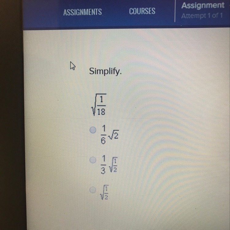 Simplify square root 1/18-example-1