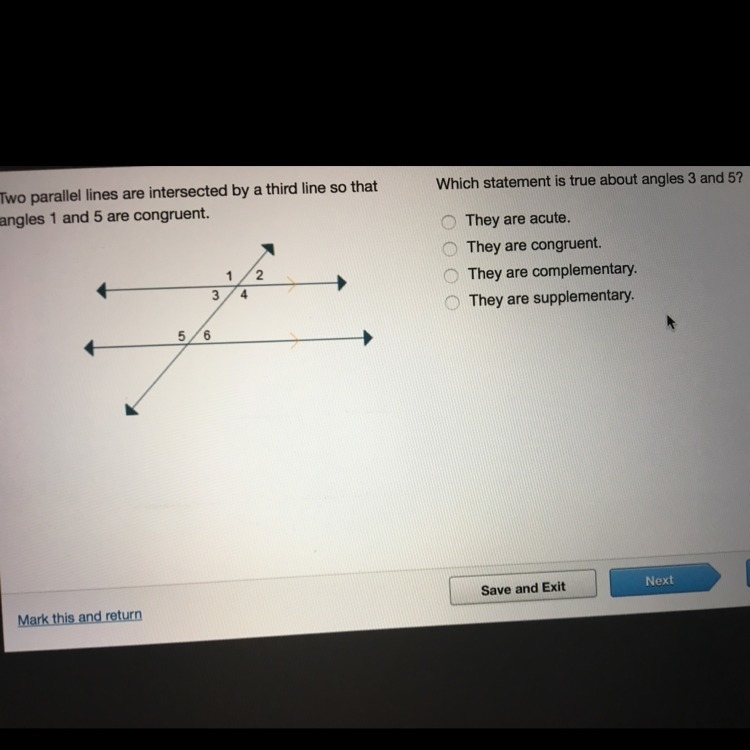 Which statement is true about angles 3 and 5?-example-1