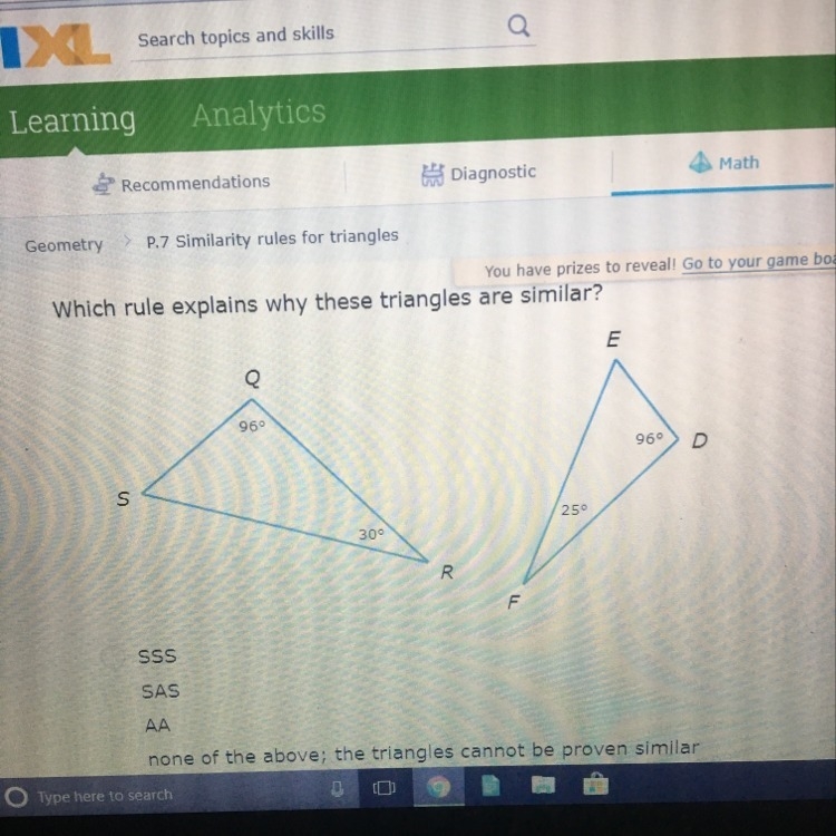 Which rule explains why these triangles are similar-example-1