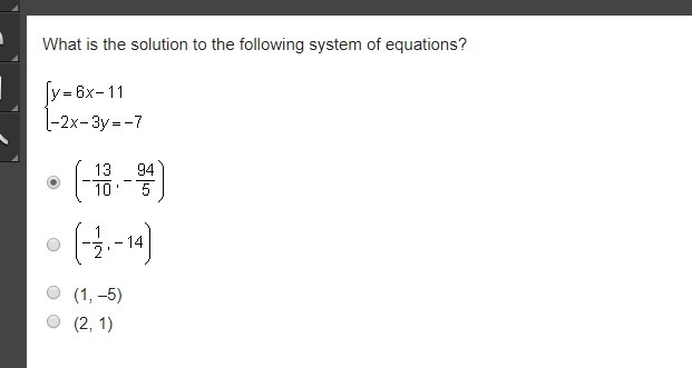 What is the solution to the following system of equations?-example-1