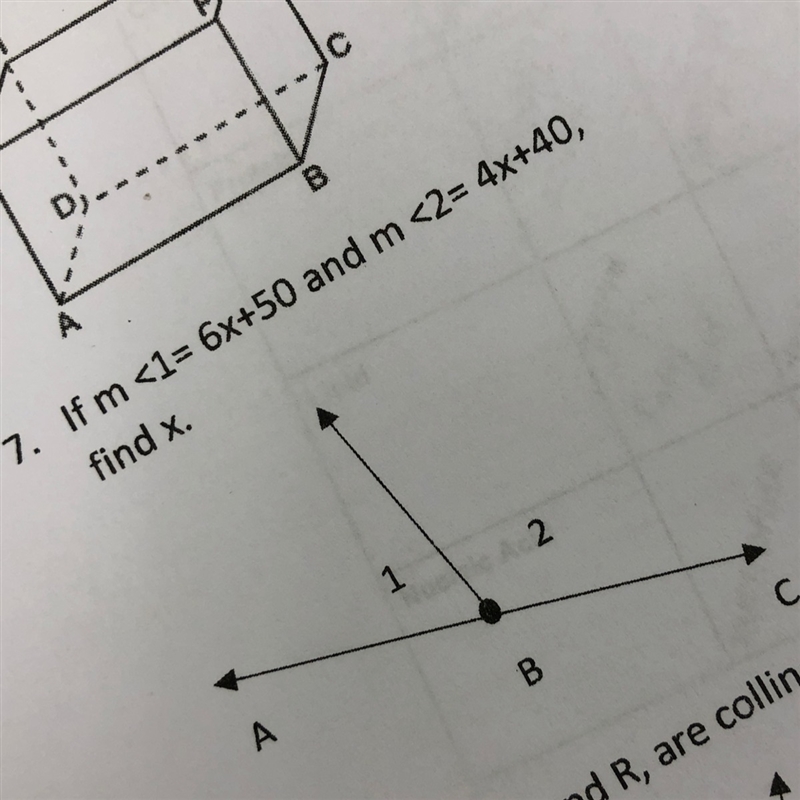 If m<1=6x+50 and m<2=4x+40 find x-example-1