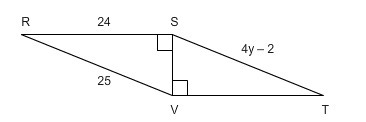 Triangle RSV is congruent to triangle TVS. Find y-example-1