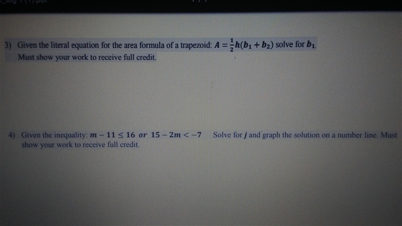 Given the literal equation for the area formula of a trapezoid: equation is in the-example-1