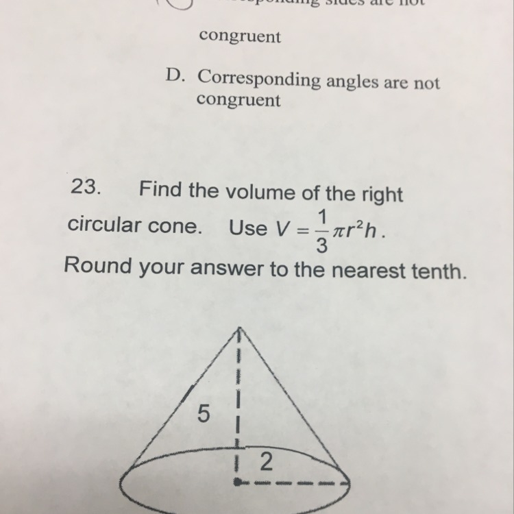 Idk how to fine the volume of a cone-example-1