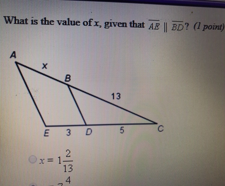 What is the value of x given that AE || BD-example-1