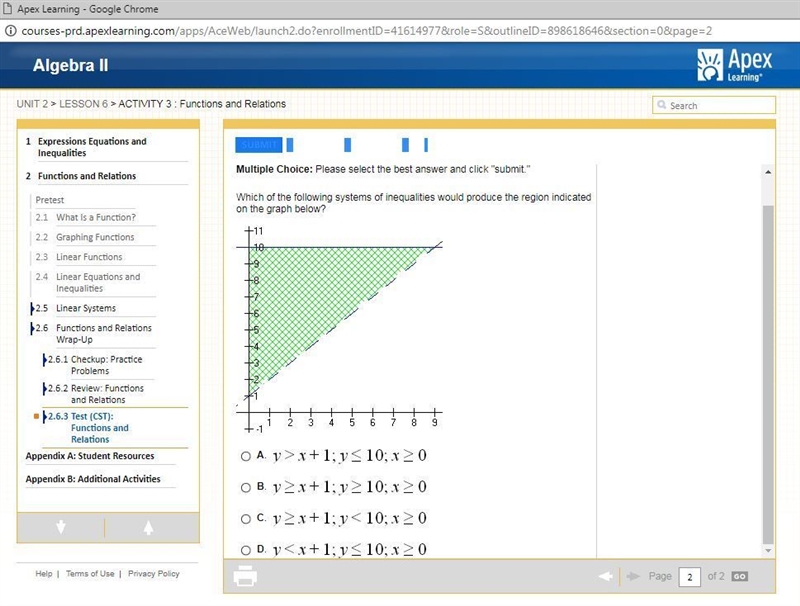 which of the following systems of inequalities would produce the region indicated-example-1