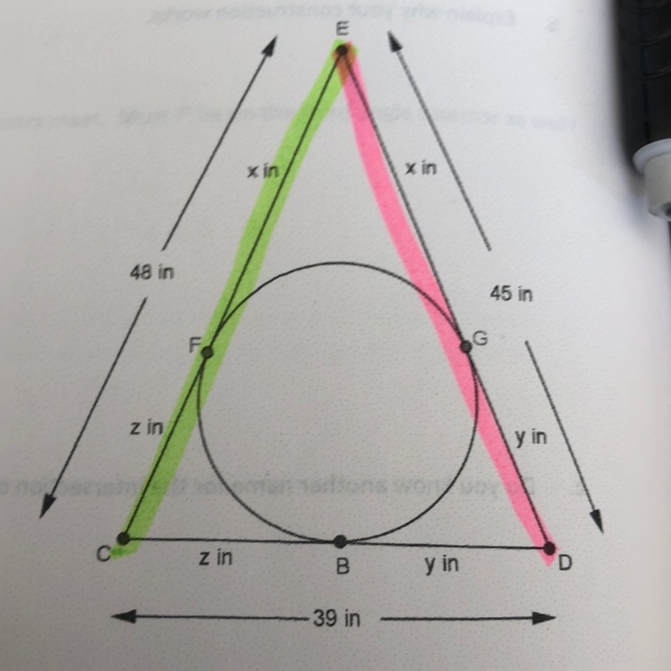 In the figure, the three segments are tangent to the circle at points B, F, and G-example-1