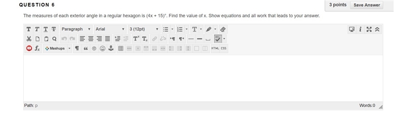 The measures of each exterior angle in a regular hexagon is (4x + 15)°. Find the value-example-1