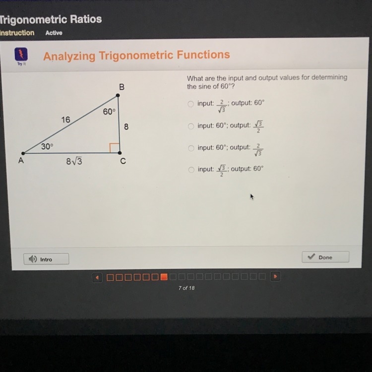 What are the input & output of values for determining the sine of 60 degrees?-example-1