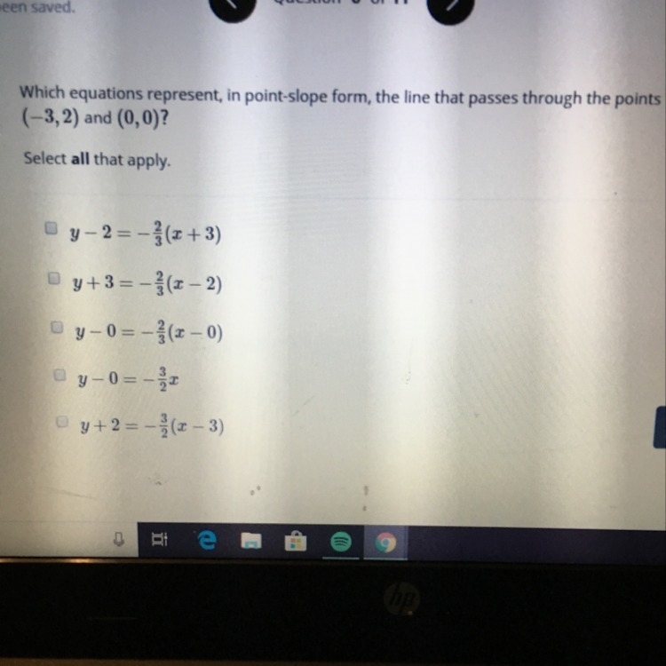 which equations represent in point slope form, the line that passes through the points-example-1