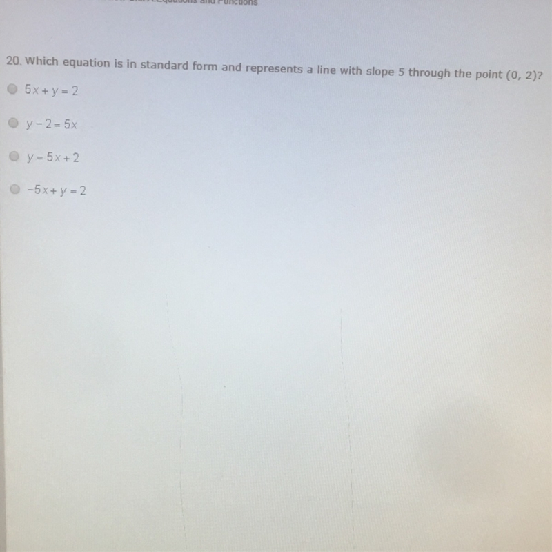 Which equation is in standard form and represents a line with slope 5 through the-example-1