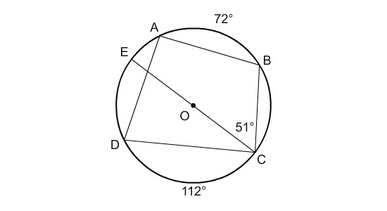 What is the measure of arc EA? A. 21 B. 36 C. 30 D. 51-example-1