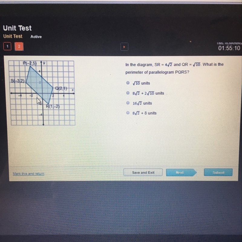 In the diagram, SR = 4 square root 2 and OR= square room of 10. What is the perimeter-example-1