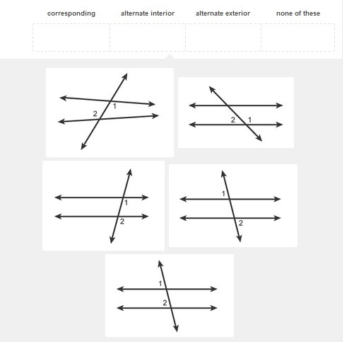 PLEASE HELP ASAP!!! Classify each pair of numbered angles as corresponding, alternate-example-1