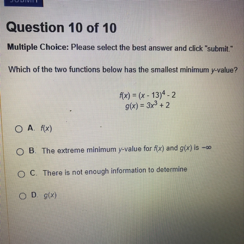 Which two functions below has the smallest minimum y-value ?-example-1