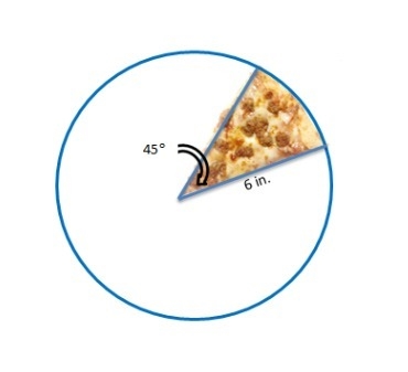 Find the area of the entire slice of pizza. Since the slice of pizza is part of a-example-1