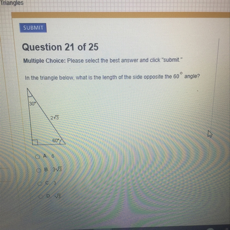 And the triangle below what is the length of the side opposite of 60° angle-example-1