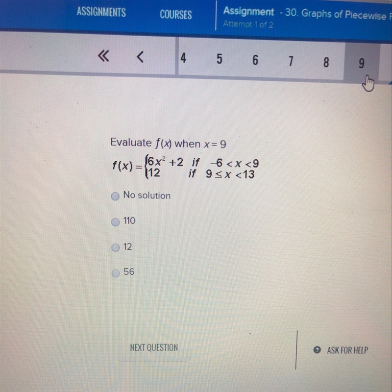 Evaluate f(x) when x = 9-example-1