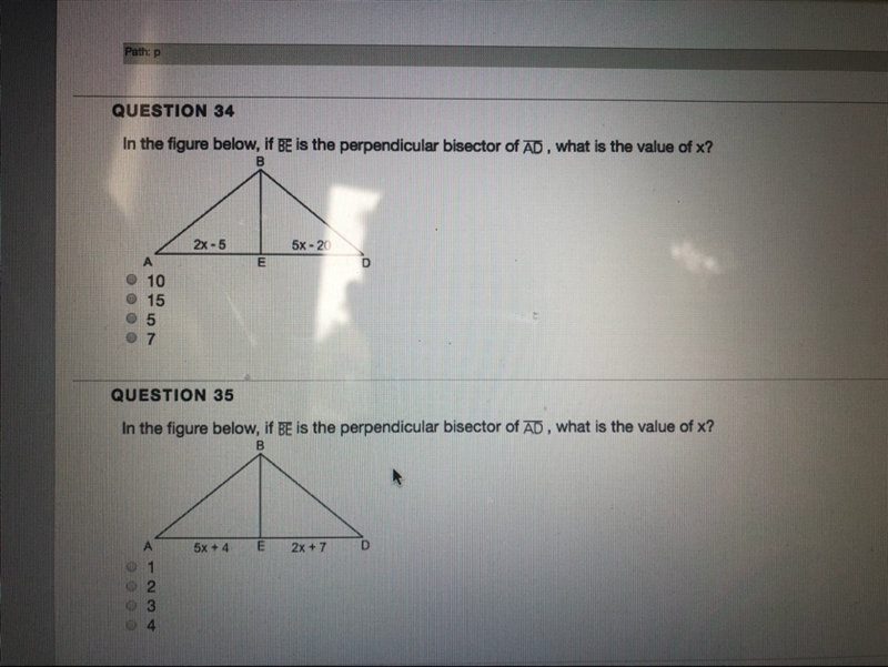 Multiple choice value of x-example-1