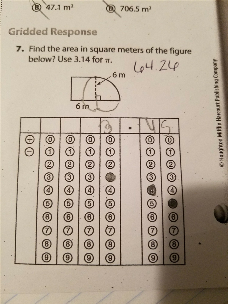 Find the area in square meters of the figure below 6 M by 6 m-example-1