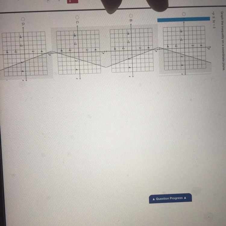 Graph the inequality on a coordinate plane. -y_< 3x -5-example-1